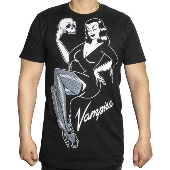 1 XL LEFT!! Vampira Unisex Jumbo Print Pinup Tee S-M-L-XL-2XL-3XL NWT - Picture 1 of 3